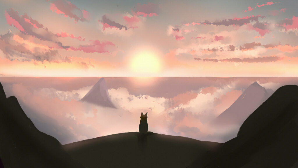 Sunset Serenity: Majestic Feline Silhouette on Hillside Wallpaper