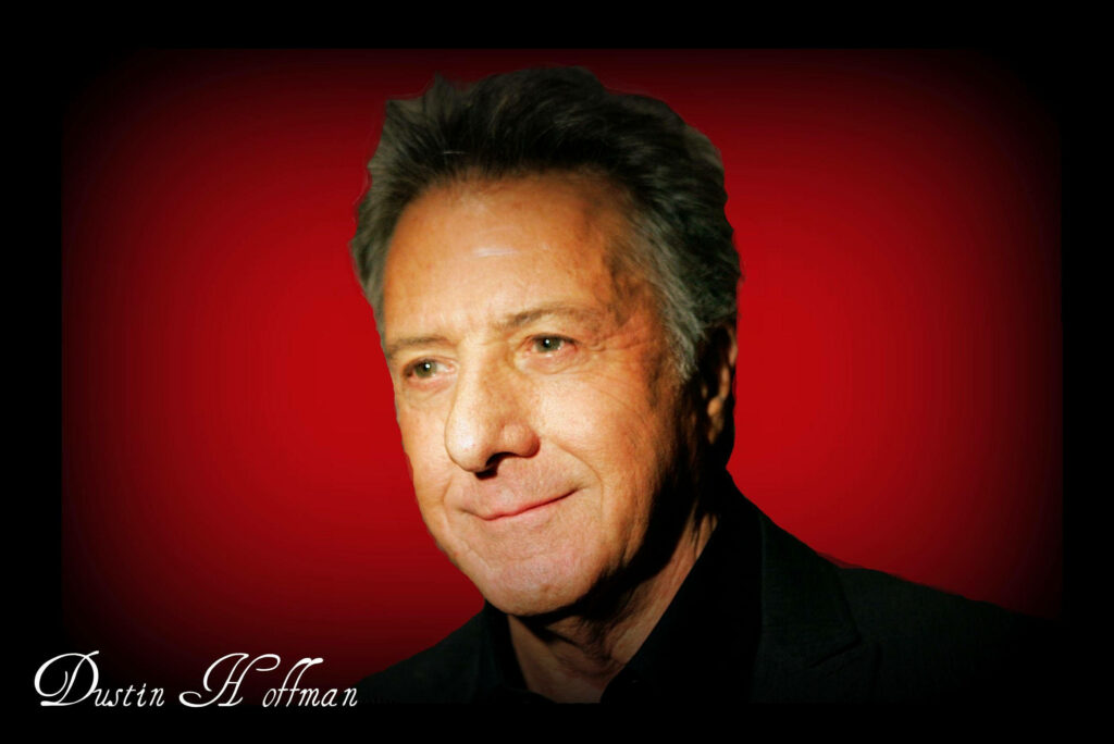Dustin Hoffman portrait wallpaper on red gradient background with soft shadows and elegant lighting