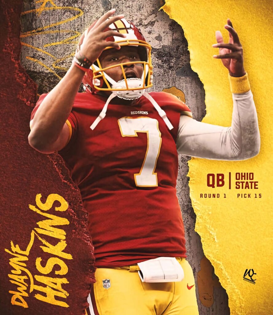 Dwayne Haskins Washington Football Team quarterback in burgundy gold uniform dynamic wallpaper