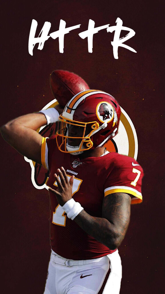Dwayne Haskins in Washington Redskins uniform throwing football burgundy HTTR wallpaper background