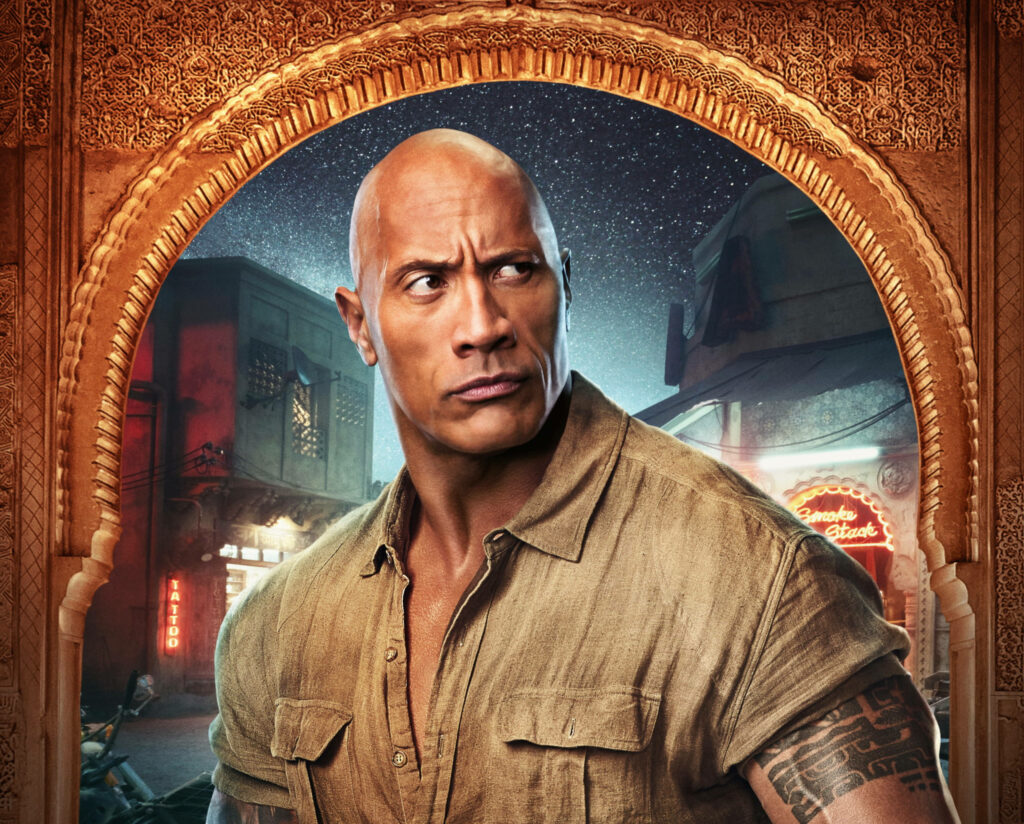 Intense Dwayne Johnson Jumanji Wallpaper in Night Market Scene