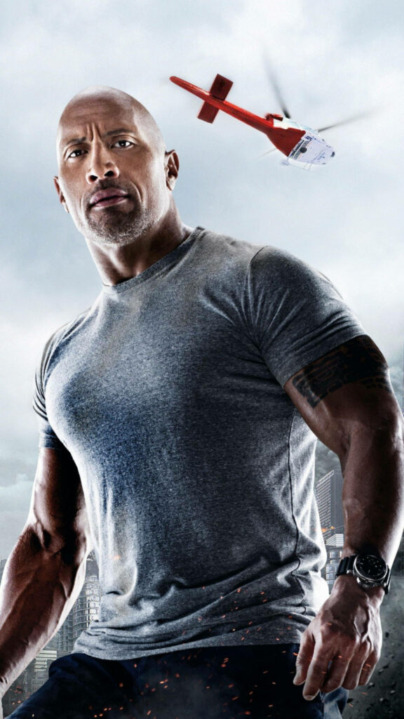 Dwayne Johnson in Intense San Andreas Wallpaper with Helicopter