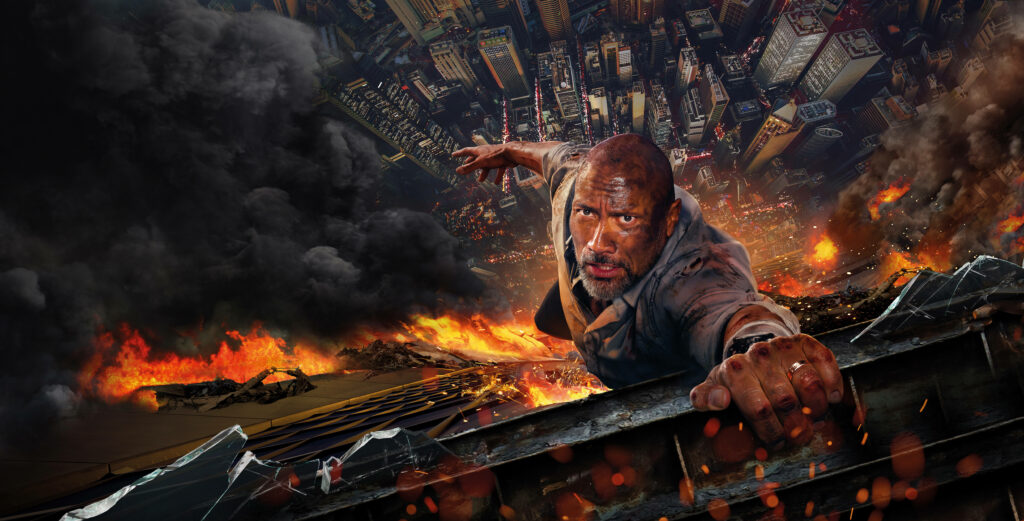 Action-Packed Dwayne Johnson in Skyscraper - Intense Wallpaper