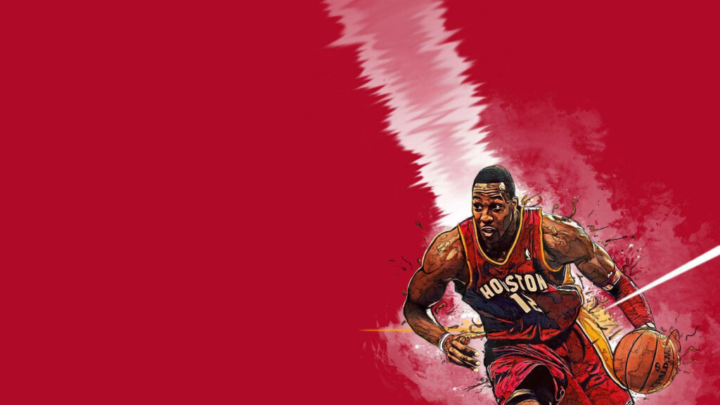 Dwight Howard Houston Rockets cartoon art dribbling basketball vibrant red background wallpaper