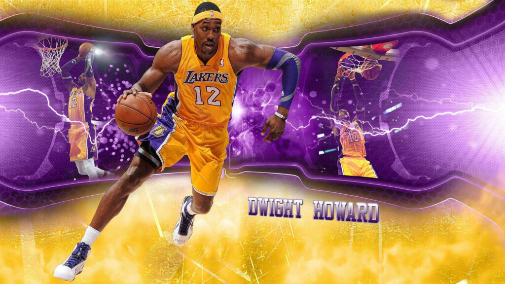 Dwight Howard Lakers wallpaper vibrant purple gold background lightning effects center power
