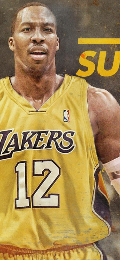 Dwight Howard Lakers wallpaper vibrant gold purple tones powerful athletic NBA star background
