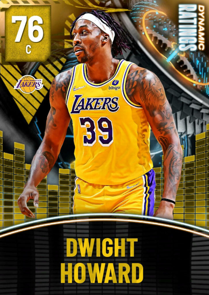 Dwight Howard Lakers wallpaper vibrant yellow gold tones futuristic card style NBA athlete