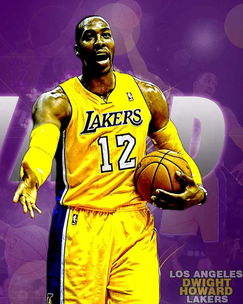 Dwight Howard Lakers wallpaper vibrant purple gold background posterized art basketball energy