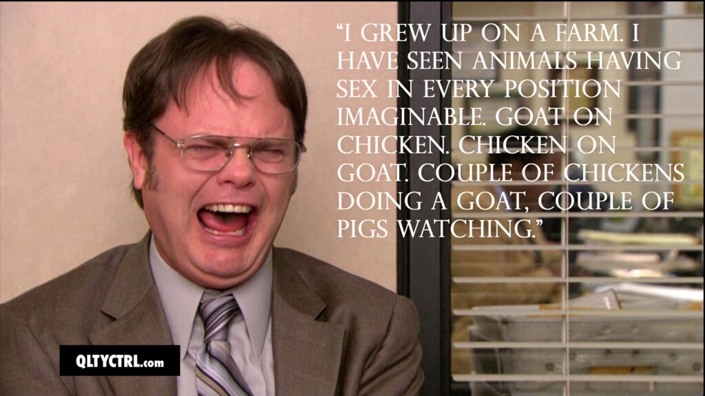 Dwight Schrute from The Office in signature attire with dramatic expression and humorous quote wallpaper