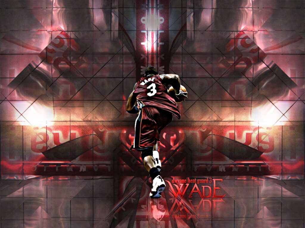 Dwyane Wade Miami Heat number 3 jersey dynamic motion digital art futuristic maroon background Wallpaper
