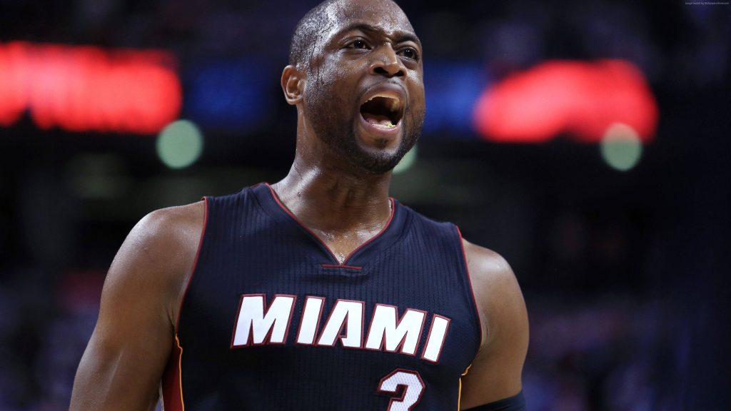 Dwyane Wade Miami Heat intense mid-game expression high-resolution NBA wallpaper background