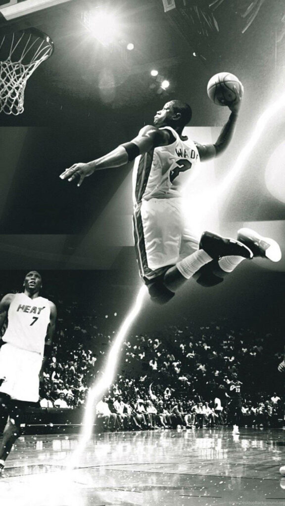 Dynamic Dwyane Wade Wallpaper: Mid-Air Action Shot for iPhone Fans