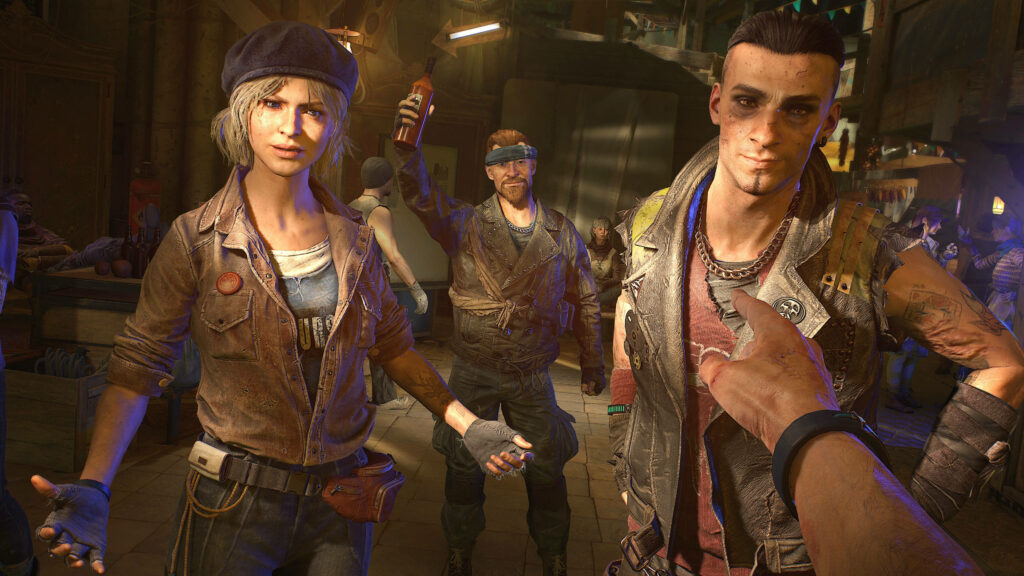 Dying Light 2 wallpaper with Sophie Demoulin and Barney in rugged post-apocalyptic urban scene