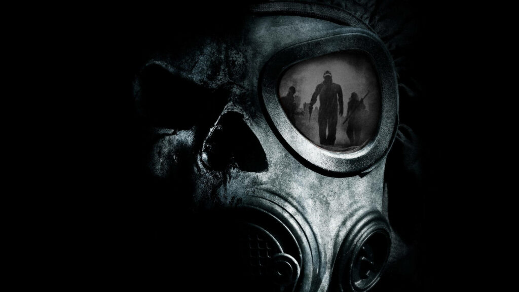 Dying Light gas mask wallpaper with zombie reflections dark post-apocalyptic gritty background