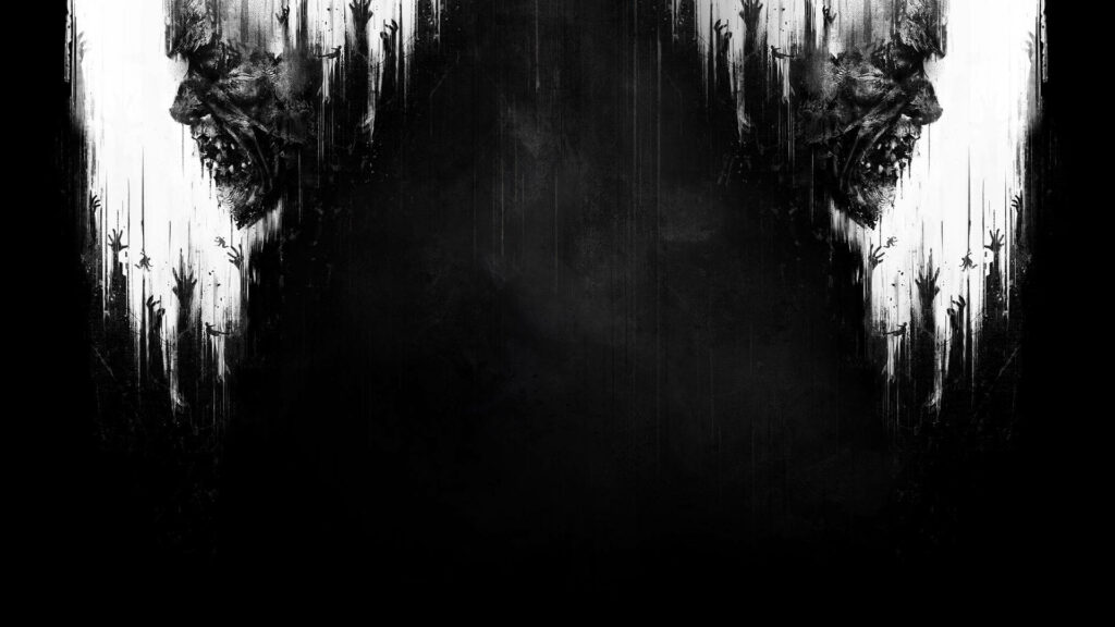 Dying Light night survival wallpaper with haunting zombie faces and hands in gritty sketch style