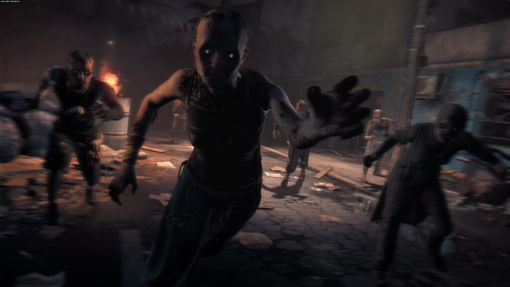 Dying Light zombie horde charging desolate urban street eerie sky apocalyptic horror wallpaper