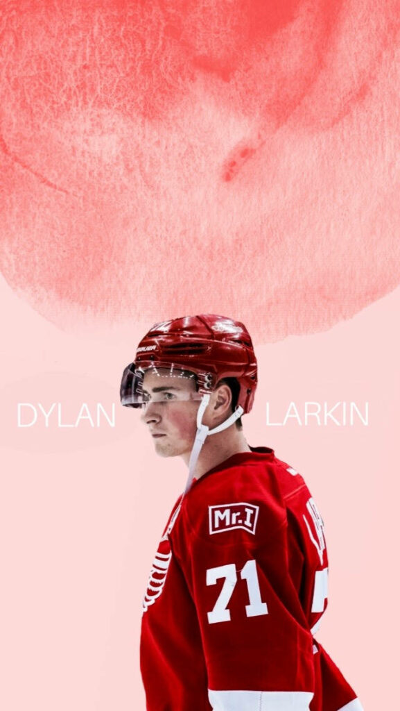 Dylan Larkin Detroit Red Wings NHL captain number 71 red white jersey pink watercolor wallpaper