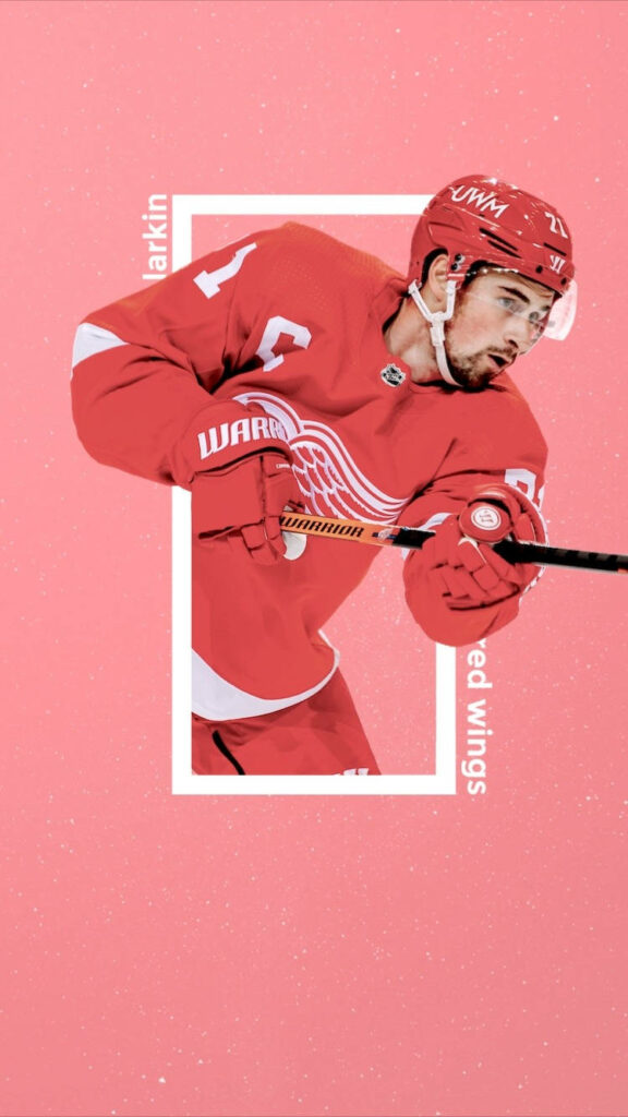 Dylan Larkin Detroit Red Wings NHL player in action red white minimalist hockey wallpaper background