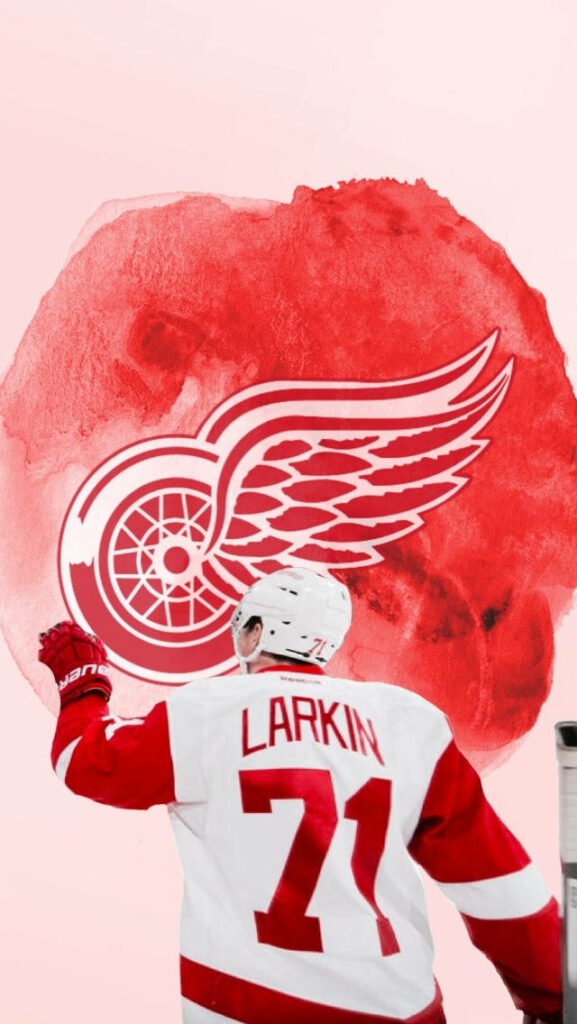 Dylan Larkin Detroit Red Wings wallpaper red white jersey watercolor logo soft pink background