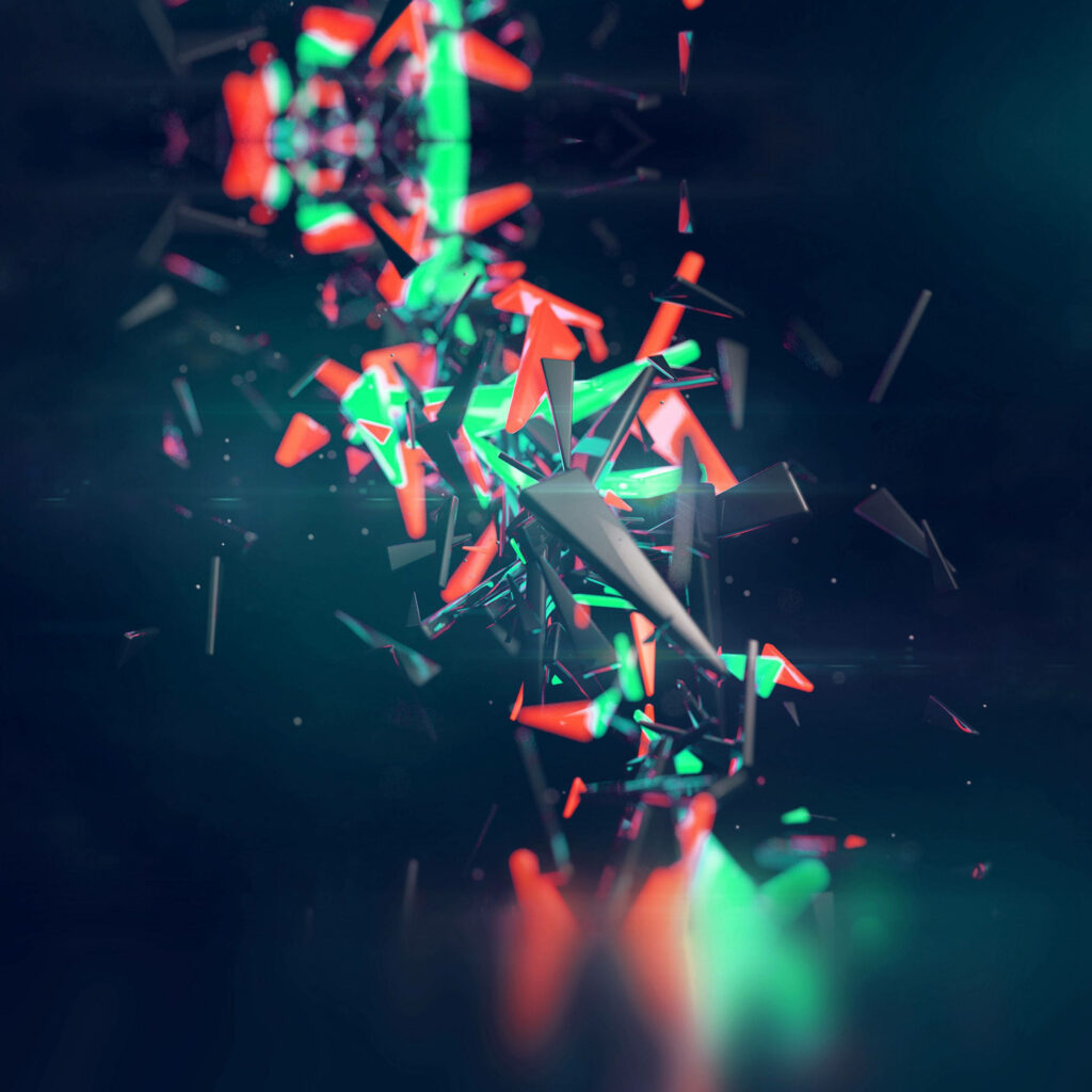 Dynamic 3D Abstract Wallpaper: Vibrant Teal & Red Shapes