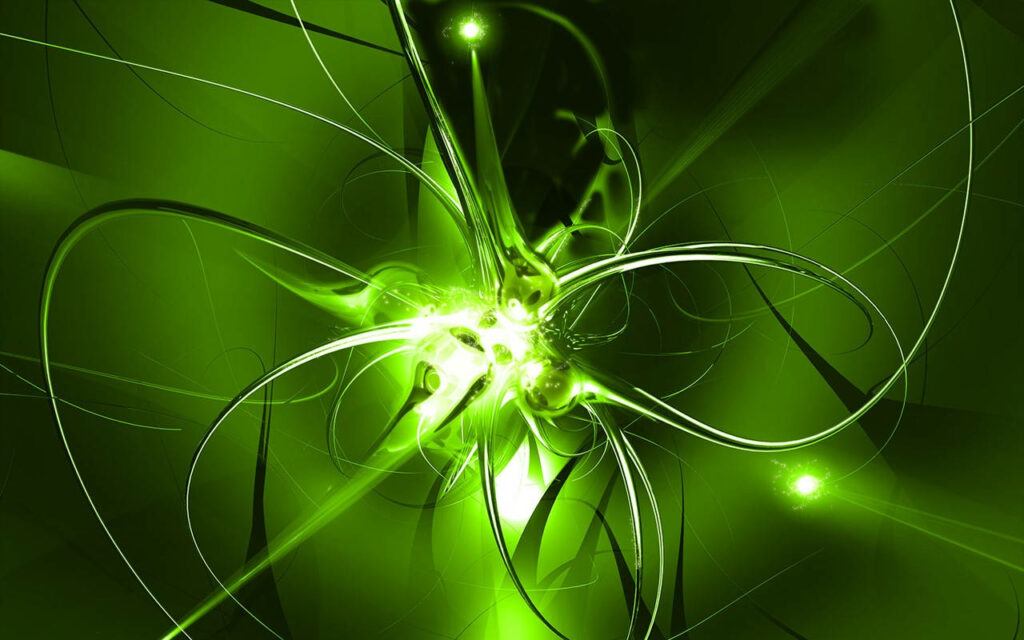 3D Abstract Wallpaper: Gleaming Green Lines & Energetic Background