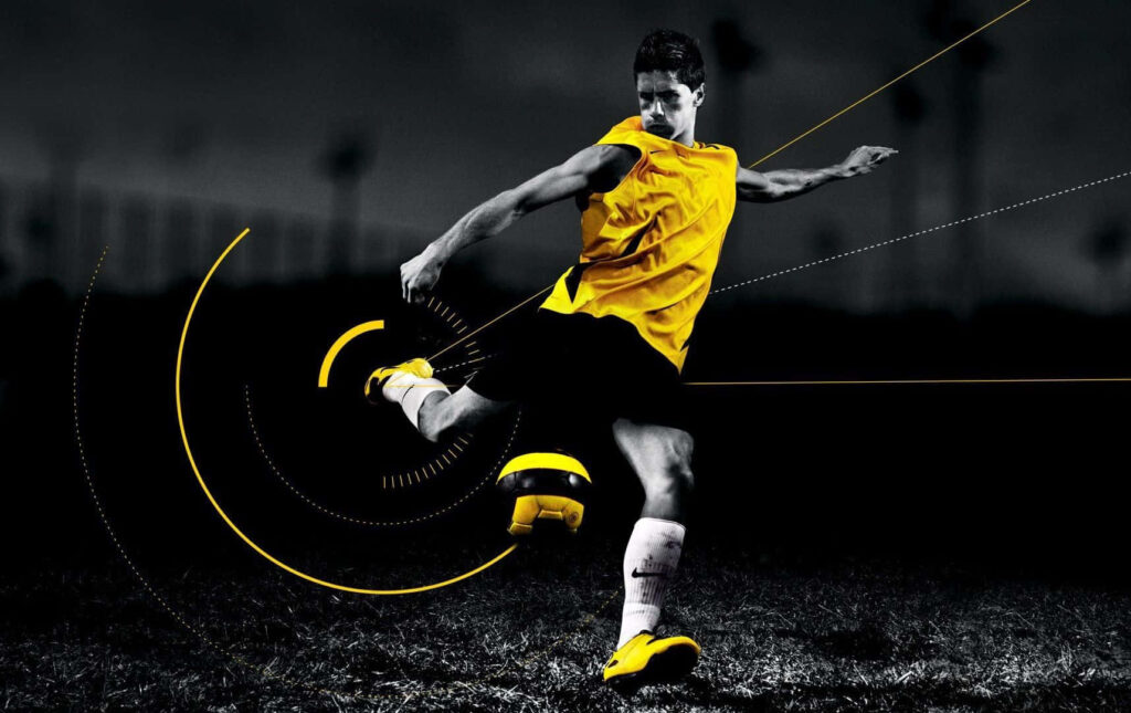 Dynamic 3D Athletic Wallpaper: Vibrant Yellow Figure in Action