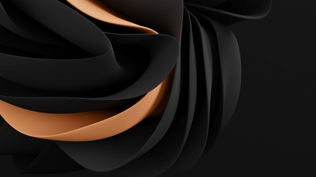 Dynamic 3D Fabric Wallpaper: Flowing Black & Orange Design