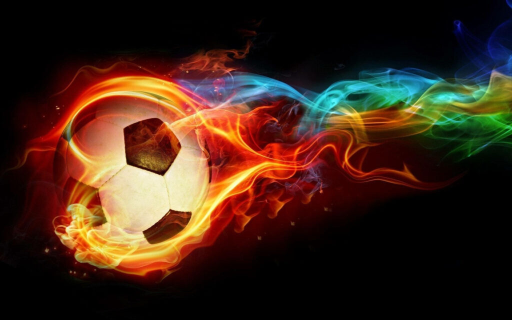 Vibrant 3D Flaming Soccer Ball Wallpaper for Android Background