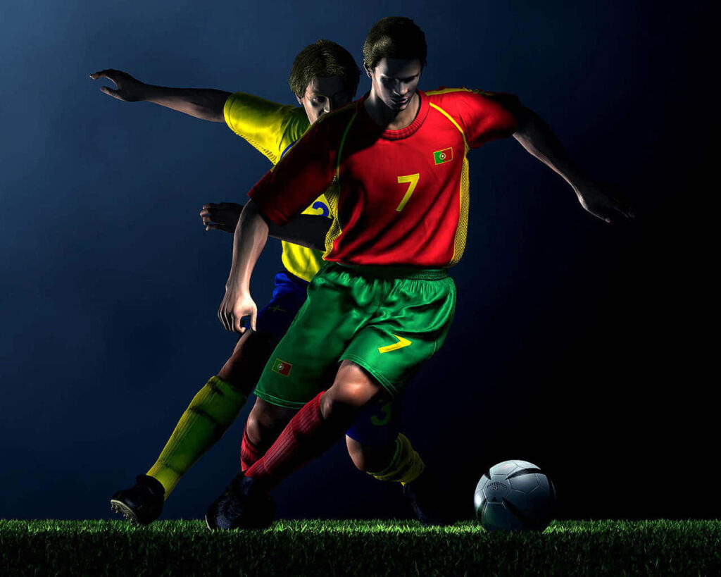 Dynamic 3D Soccer Wallpaper: Intense Action & Competitive Spirit