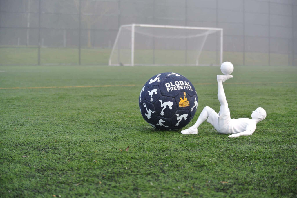 Dynamic 3D Soccer Wallpaper: Freestyle Kick in Foggy Field