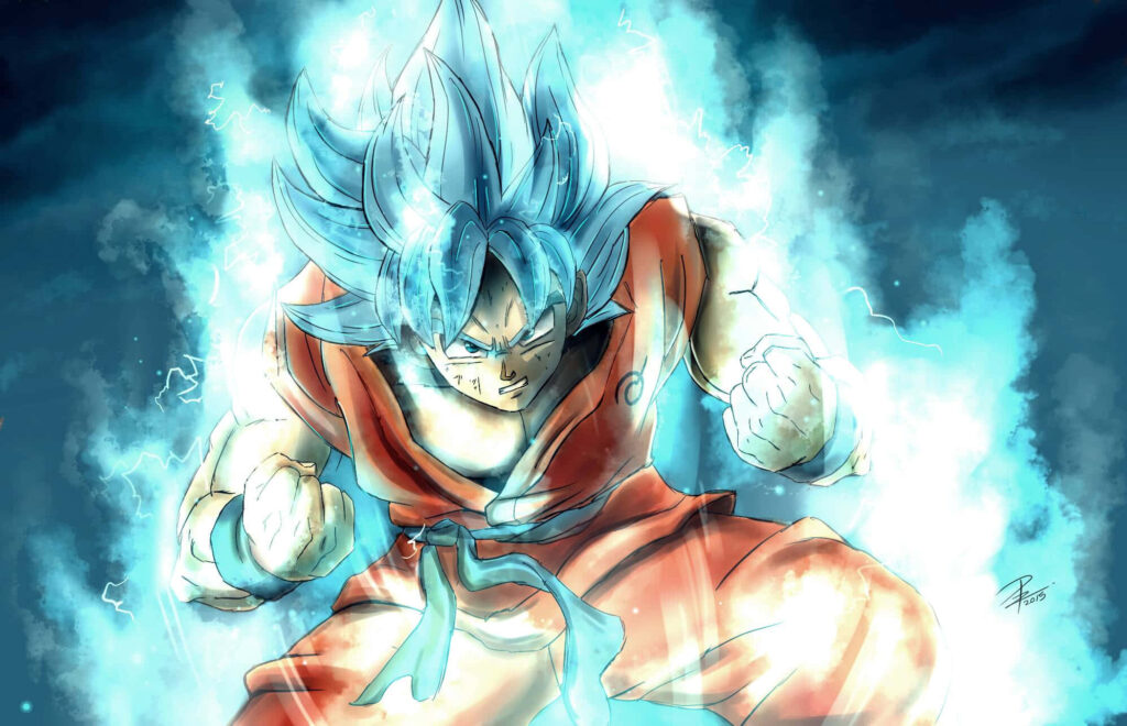 Epic 3D Wallpaper: Powerful Character with Spiky Blue Hair in Action