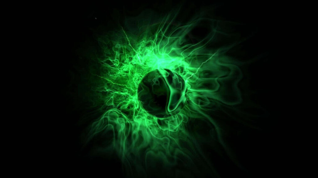 Electrifying 3D Green Energy Sphere Wallpaper on Dark Background