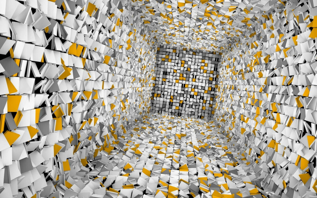 Dynamic Yellow & White 3D Geometric Tunnel Wallpaper Background