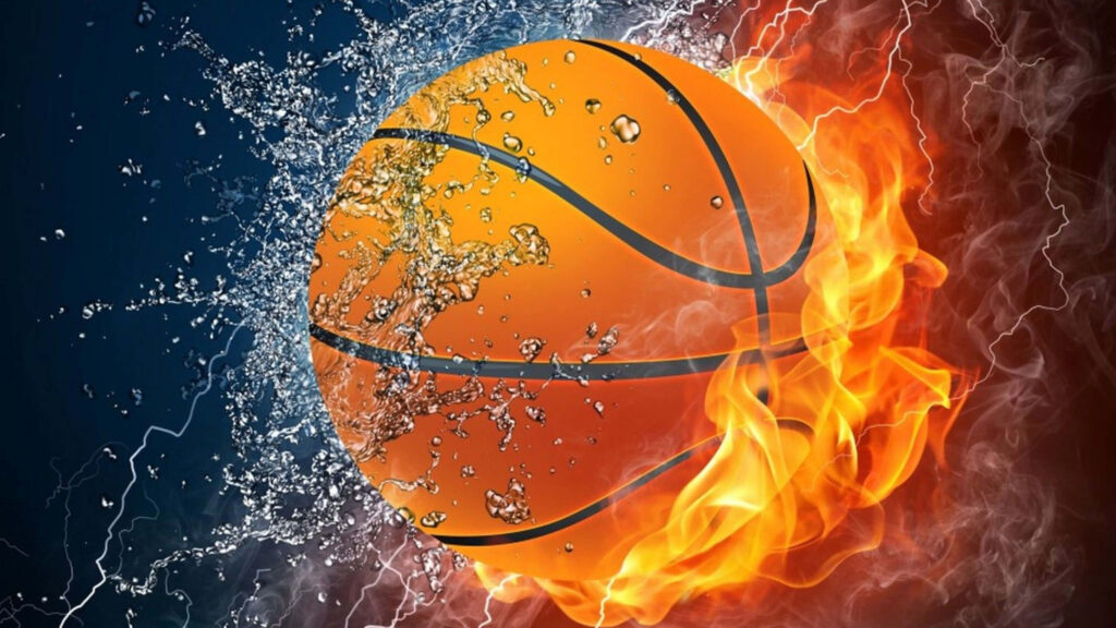 Dynamic 4K Basketball Wallpaper: Flames & Water | Intensity & Balance