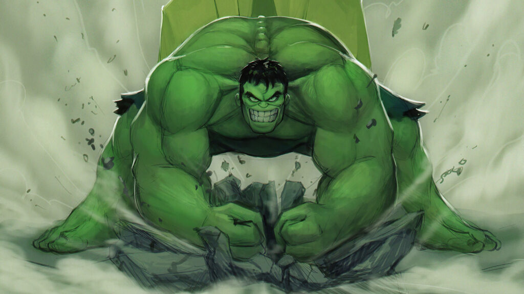 4K Hulk Wallpaper: Intense Action Pose Amidst Debris & Strength