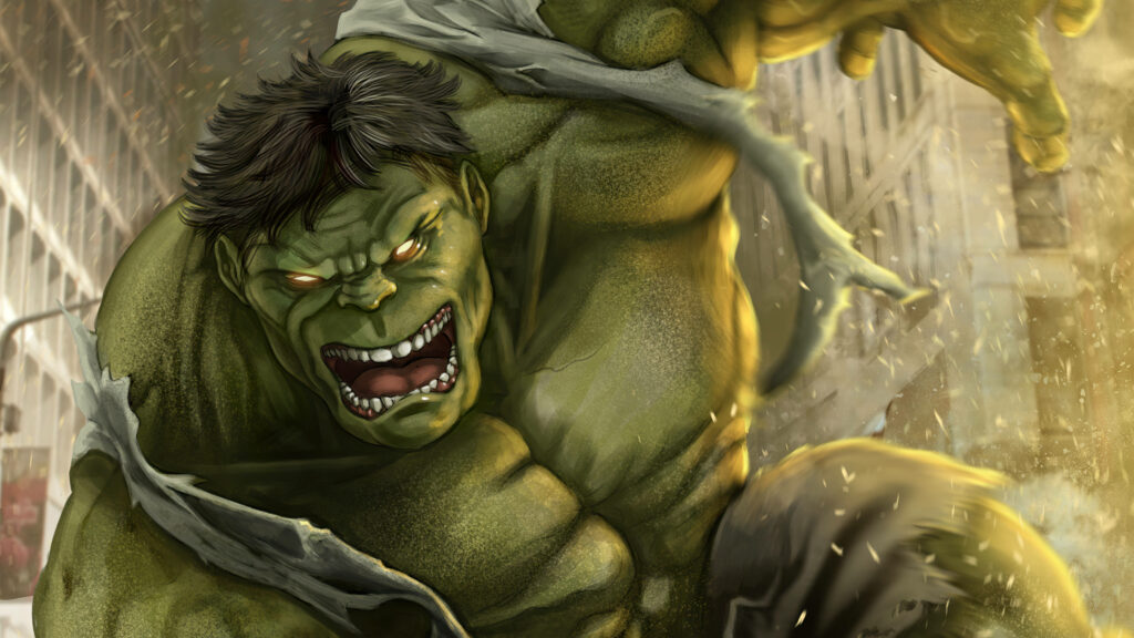 Dynamic 4K Hulk Wallpaper: Powerful Green Icon in Cityscape