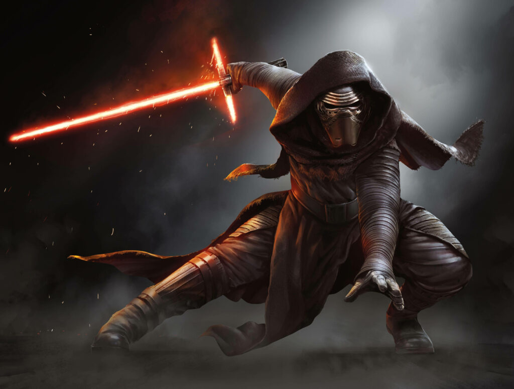 Dynamic 4K Kylo Ren Wallpaper with Red Lightsaber | Star Wars Art