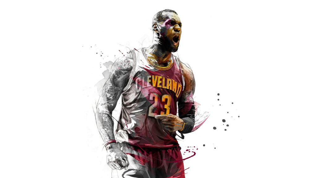 Dynamic 4K LeBron James Digital Art Wallpaper - Cavaliers Jersey Design