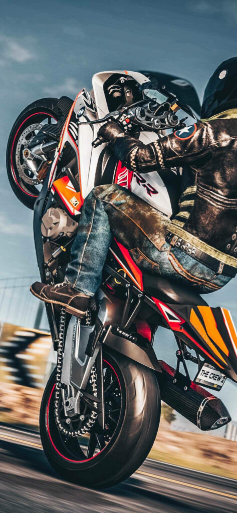 Thrilling 4K Motorbike Racer Wallpaper – Dynamic Wheelie Action