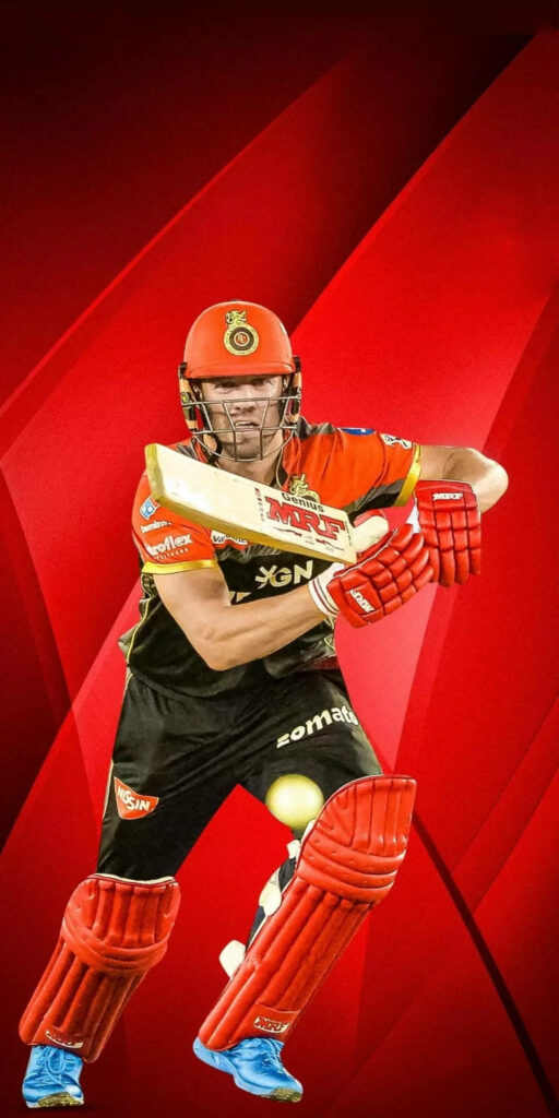 AB de Villiers IPL 2021 action wallpaper Royal Challengers Bangalore bold red background