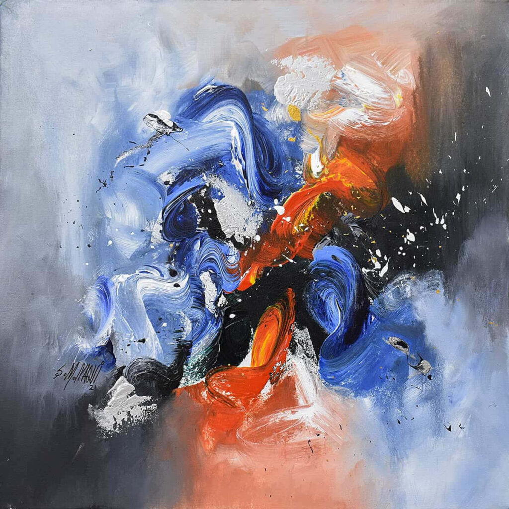 Abstract Wallpaper: Energetic Blue, Black & Orange Art Background