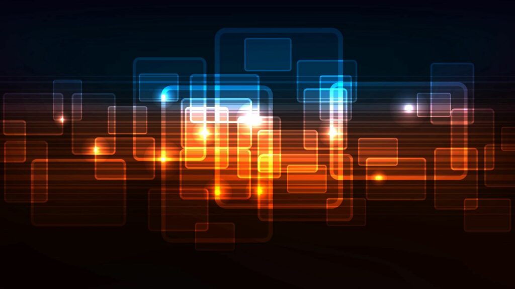 Dynamic Abstract Wallpaper: Overlapping Squares in Warm Orange & Cool Blue