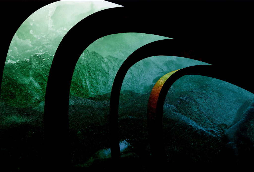 Dark Greenish-Blue Abstract Wallpaper with Layered Arch Design
