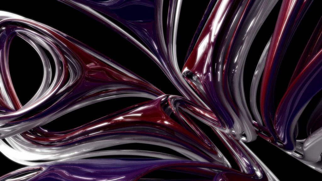Dynamic Abstract Wallpaper: Glossy Purple & Burgundy Shapes on Black