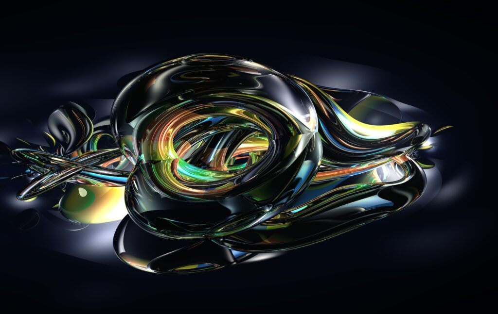 Dynamic Abstract Wallpaper: Glossy Shapes, Bright Hues & Depth