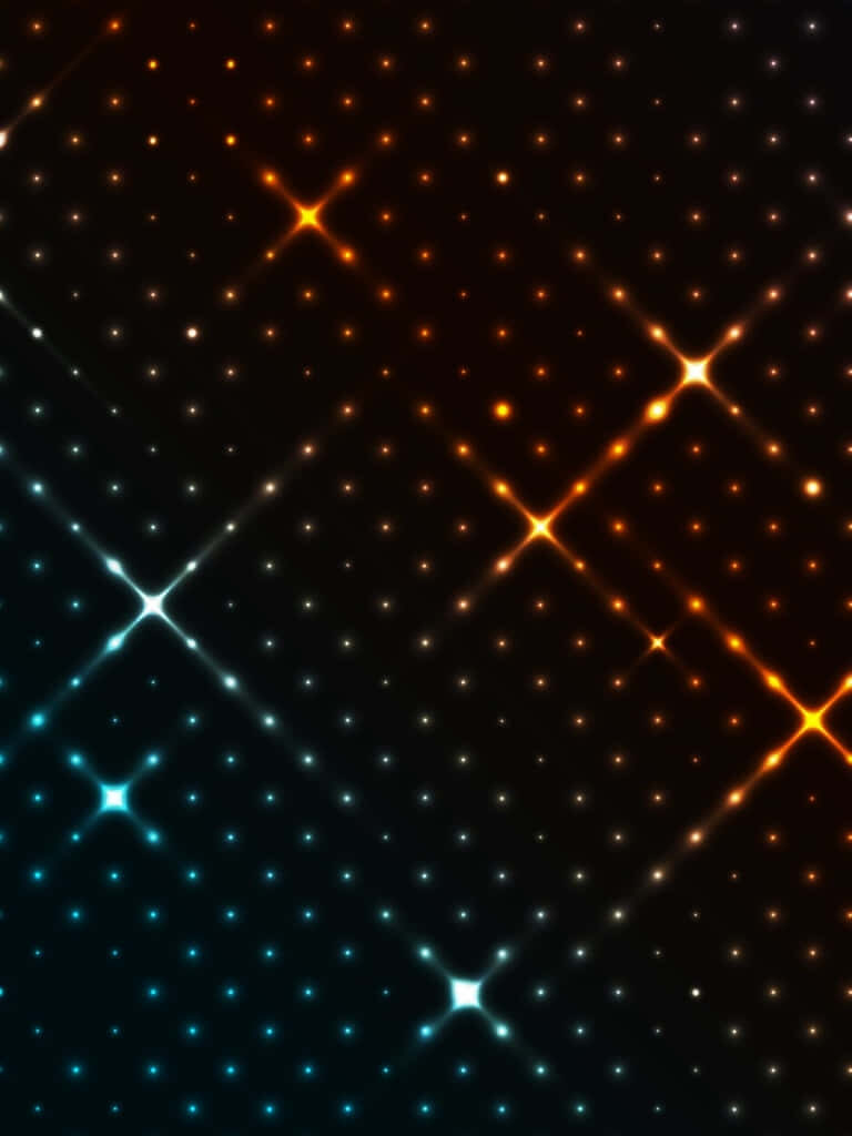 Dynamic Grid Wallpaper: Glowing Light Dots in Cool Blues & Warm Oranges