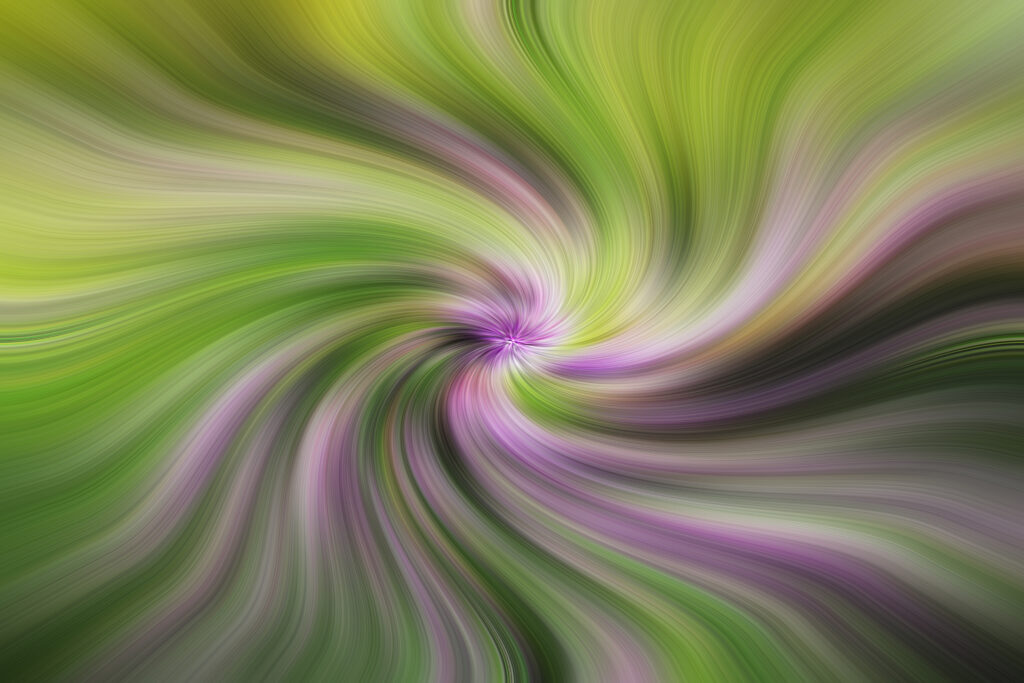 Dynamic Abstract Wallpaper: Swirling Green and Purple Funnel Design