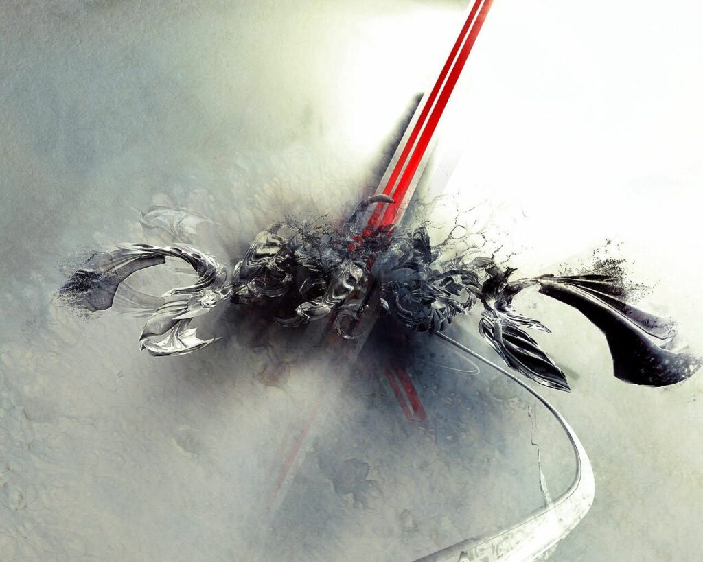 Dynamic Abstract Wallpaper with Metallic Burst and Red Accents