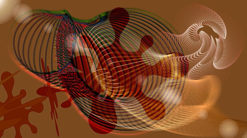 Vibrant Abstract Wallpaper: Dynamic Textures on Muted Brown Background