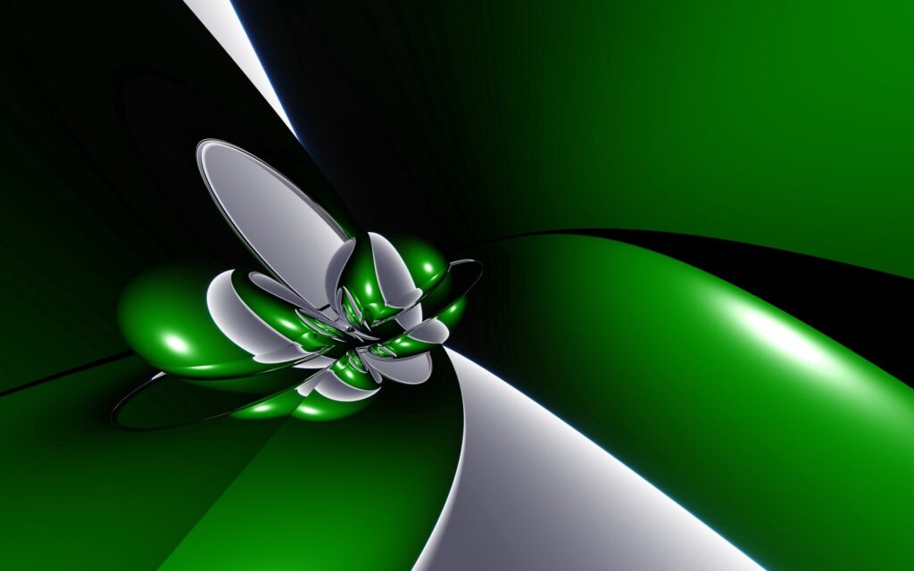 Dynamic Abstract Wallpaper: Flowing Lines in Green & Silver